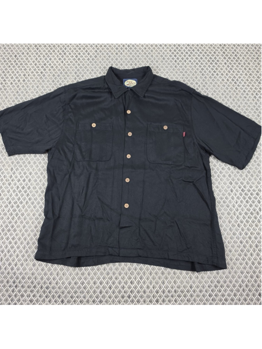 Vintage Tommy Bahama Relax Black Rayon Camp Shirt Embroidered Back Mens M - Picture 2 of 8